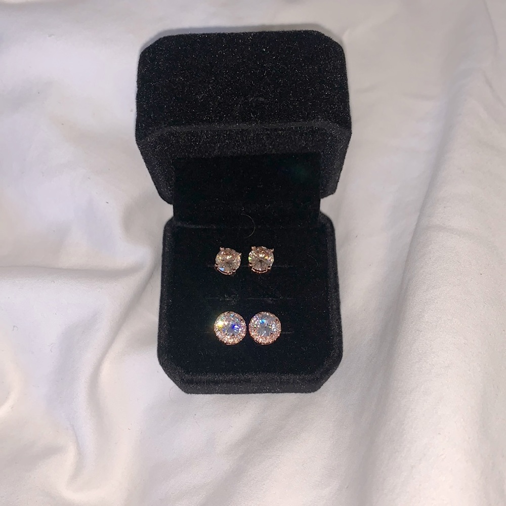 Two pairs of rose gold earrings